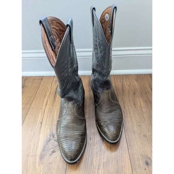 Nocona Boots Mens Lizard Skin Western Cowboy Boots Gray Brown Pointed Toe Sz 10